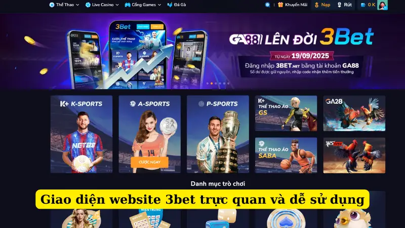 Giao diện website 3bet trực quan và dễ sử dụng